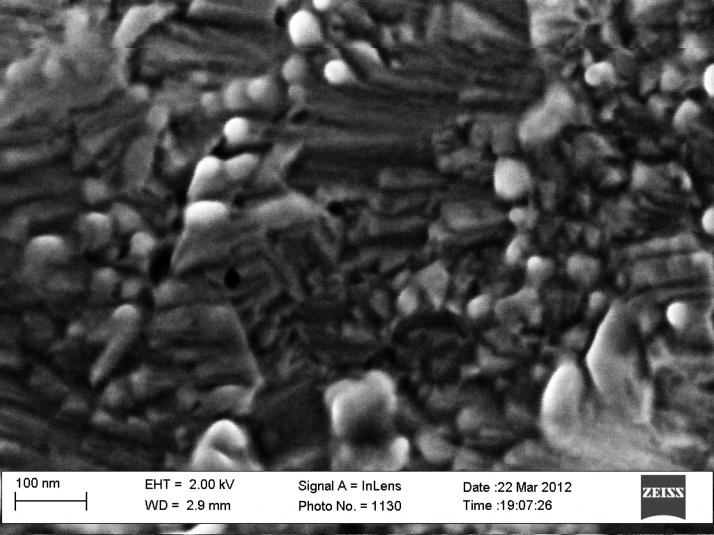 A tungsten nanostructured coating image at 400,000 X.